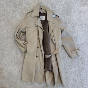 Vintage English Squire Trench Coat Mens 40 Made in USA Faux Fur Zip Out Liner
